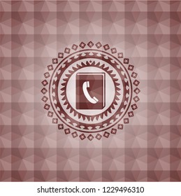 phonebook icon inside red badge with geometric pattern background. Seamless.