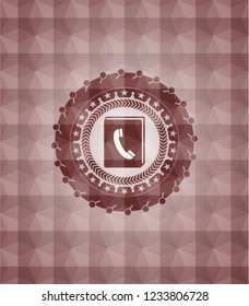 phonebook icon inside red badge with geometric background. Seamless.