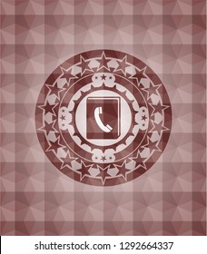 phonebook icon inside red badge with geometric pattern. Seamless.
