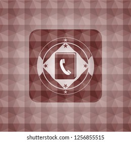 phonebook icon inside red geometric badge. Seamless.