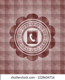 phonebook icon inside red seamless badge with geometric background.