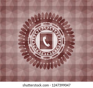 phonebook icon inside red seamless badge with geometric pattern.