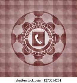 phonebook icon inside red seamless geometric pattern emblem. Seamless.