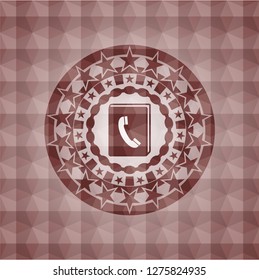 phonebook icon inside red seamless badge with geometric background.