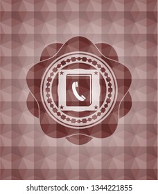 phonebook icon inside red seamless geometric pattern emblem. Seamless.