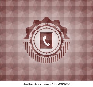 phonebook icon inside red seamless badge with geometric pattern.