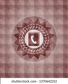 phonebook icon inside red seamless geometric pattern emblem. Seamless.