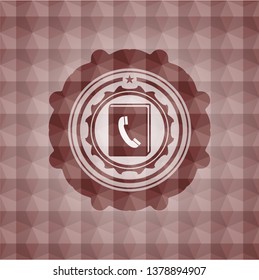 phonebook icon inside red seamless badge with geometric background.