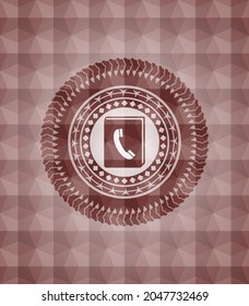 phonebook icon inside red seamless badge with geometric pattern background. 