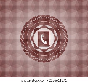 phonebook icon inside red seamless geometric badge. 