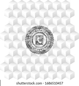 icono fonebook dentro del emblema gris estilo retro con fondo blanco cubo geométrico