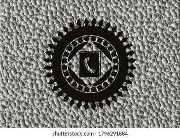 icono de phonebook dentro del emblema negro de estilo retro con fondo de burbujas grises. Ilustración vectorial. Detallado. 
