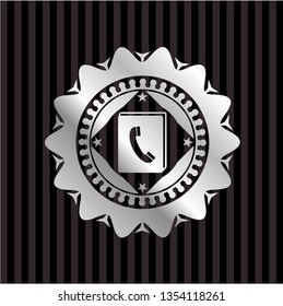 phonebook icon inside silvery badge or emblem