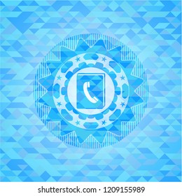phonebook icon inside sky blue emblem with mosaic background