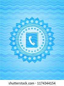 phonebook icon inside water wave representation emblem.