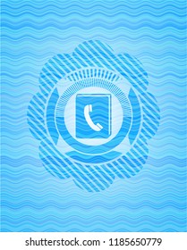 phonebook icon inside water wave emblem background.