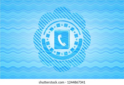 phonebook icon inside water wave representation style badge.