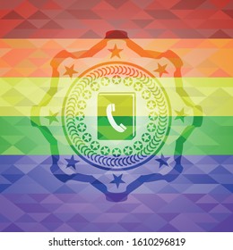 phonebook icon on mosaic background with the colors of the LGBT flag