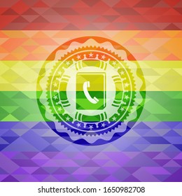 phonebook icon on mosaic background with the colors of the LGBT flag