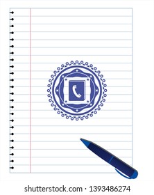 phonebook icon pen draw. Blue ink. Vector Illustration. Detailed.