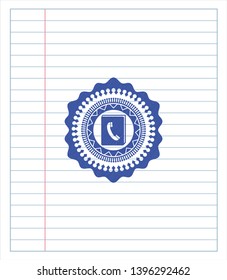 phonebook icon pen emblem. Blue ink. Vector Illustration. Detailed.