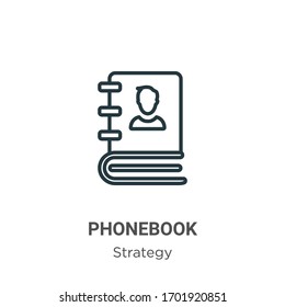 Icono de vector de contorno de libreta de teléfonos. Icono de libreta de teléfonos en línea delgada, ilustración de elemento simple vector plano a partir del concepto de estrategia editable trazo aislado en fondo blanco