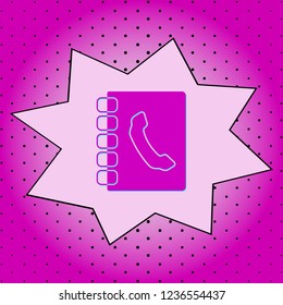 Phonebook .Purple icon pop-art background .Vector.