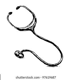 Phonendoscope icon isolated on white background. Hand drawing sketch vector illustration