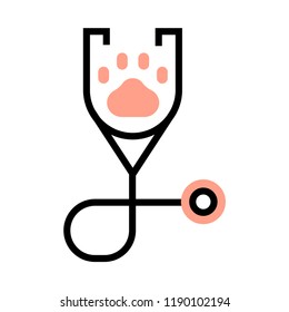 Phonendoscope with paw icon vector illustration in flat outline design