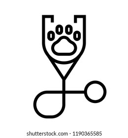 Phonendoscope with paw icon vector illustration in line stroke design