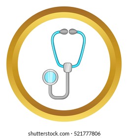 Phonendoscope vector icon in golden circle, cartoon style isolated on white background