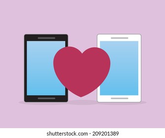 Phones behind large red heart 