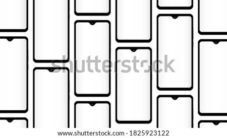 Phones with blank screen on isolated background. Phone mockup pattern or cellphone template with empty screen. Smartphone template on isolated background. Vector illustration