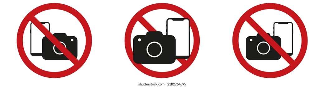 Phones and cameras are prohibited. Icons in flat style isolated on white background. Vector graphics eps10