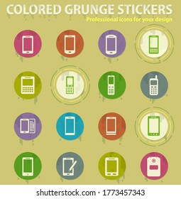 Phones colored grunge icons with sweats glue for design web and mobile applications