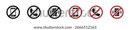 Phones forbidden vector icon. No camera allowed sign. No phone allowed sign. Switch off phone sign