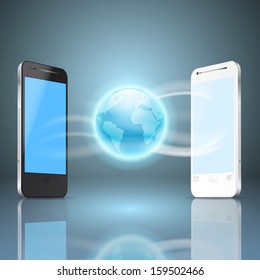 Phones and the globe, mobile internet concept. EPS10 vector.