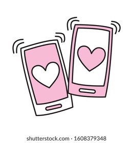 phones with hearts isolated. vector illustration