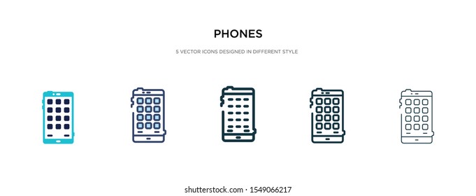 phones icon in different style vector illustration. two colored and black phones vector icons designed in filled, outline, line and stroke style can be used for web, mobile, ui