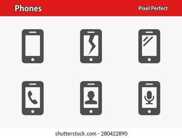 Phones Icons. Professional, pixel perfect icons optimized for both large and small resolutions. EPS 8 format.