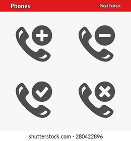 Phones Icons. Professional, pixel perfect icons optimized for both large and small resolutions. EPS 8 format.