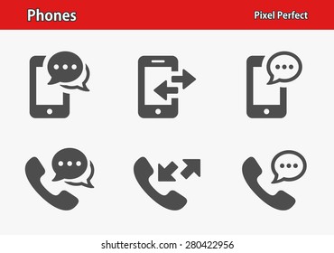 Phones Icons. Professional, pixel perfect icons optimized for both large and small resolutions. EPS 8 format.