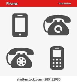 Phones Icons. Professional, pixel perfect icons optimized for both large and small resolutions. EPS 8 format.