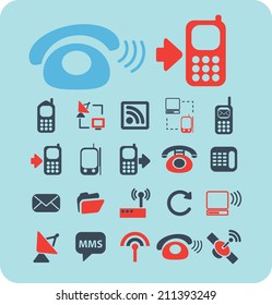 phones, mobile technology black isolated icons, signs, silhouettes, illustrations set, vector