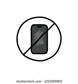 phones prohibited doodle icon, vector illustration