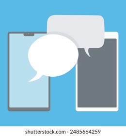 Phones with speech bubbles. Two smartphones with round and rectangle message bubbles. Vector illustration, EPS10