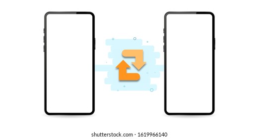 Phones synchronization on a white transparent background. Orange arrows - Powered by Shutterstock - Get 15% off with code: PIKWIZARD15