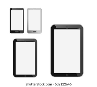 Phones and tablets against white background, vector clip art