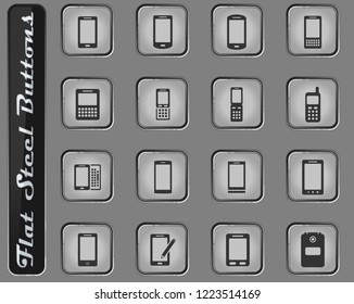 Phones vector web icons on the flat steel buttons