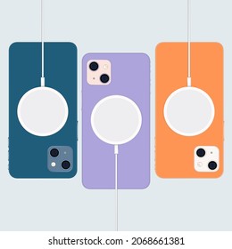 Phones with wireless chargers. vector illustration.